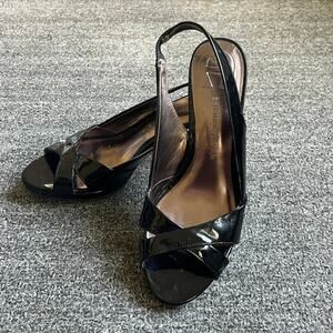 Etienne Aigner Black Glossy Sling Back Open Toed Heels Sz 8